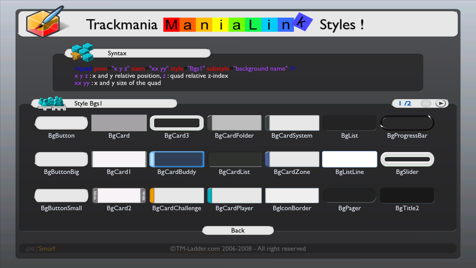 Example ManiaLink Screenshot